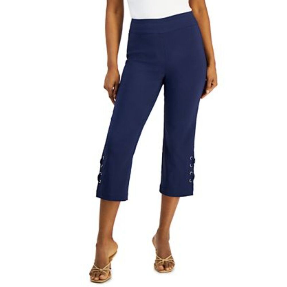JM Collection Side Lace-Up Capri Pants Dark Navy Blue Size L